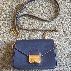 Longchamp Navy Crossbody Bag with Gold Details